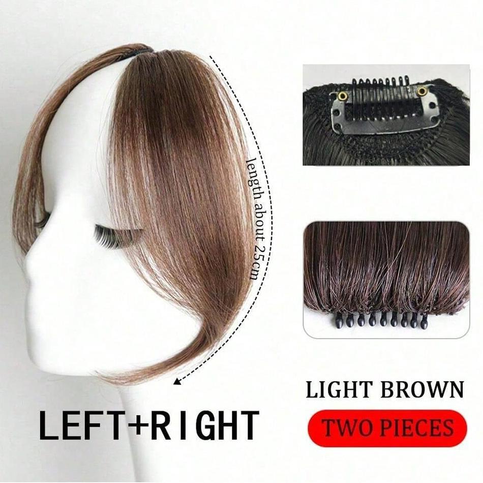 

2 шт./набор Синтетические накладные челки с пробором посередине Легко крепятся клипсами Челка-градиент на лоб Натуральная бесшовная боковая челка 10inches светло-коричневого