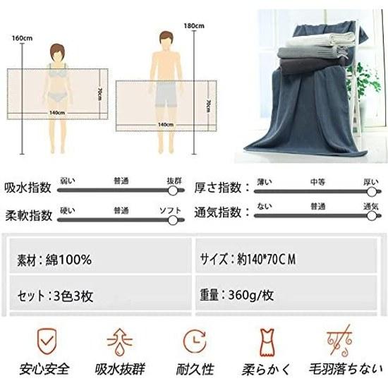 Bath towel 3-piece set 100 cotton plain stylish Nordic design quick-drying 70140cm large size suitable home hotels commercial use sports more usable