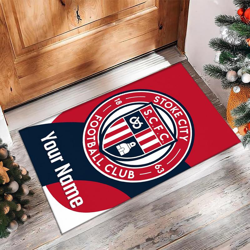 Stoke City FC Printed Crystal Velvet Rug Non‑Slip Crystal Velvet Carpet For Sofa Bedroom Indoor Home Decoration