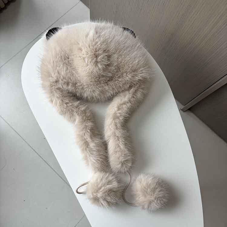Cute Bear Ears Hairball Thermal Hat Children's New Imitation Fur Plush Hat Autumn and Winter Ear Protector Thickened Lei Feng Hat
