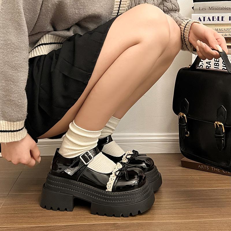 

Туфли в стиле колледжа на черной платформе, маленькие кожаные, женские, лето 2025, новые, японские, с юбкой, с бантом, туфли Мэри Джейн 40