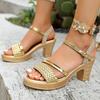 Fashion 2025 New Women High Heels Sandals Summer Thick Platform Roman Sandals Woman Ankle Straps Vacation Leisure Beach Shoes