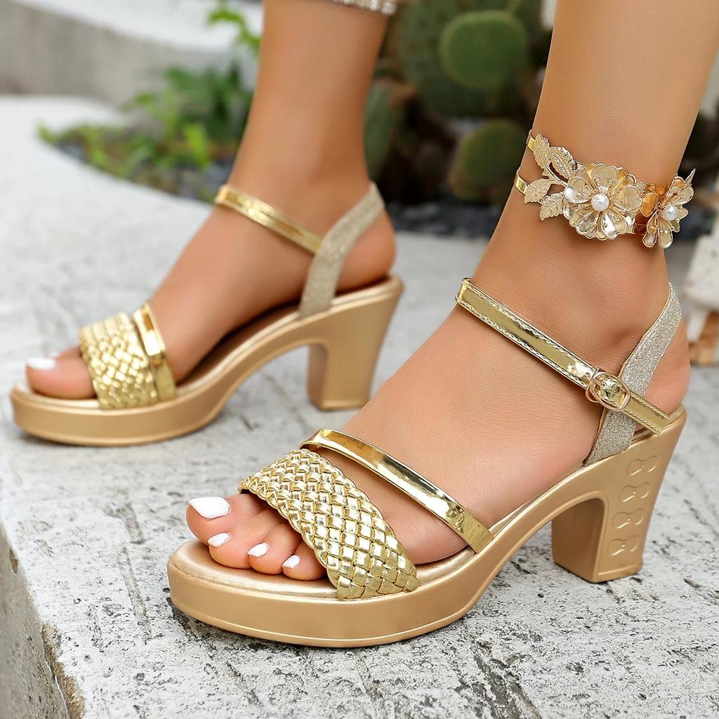 Fashion 2025 New Women High Heels Sandals Summer Thick Platform Roman Sandals Woman Ankle Straps Vacation Leisure Beach Shoes