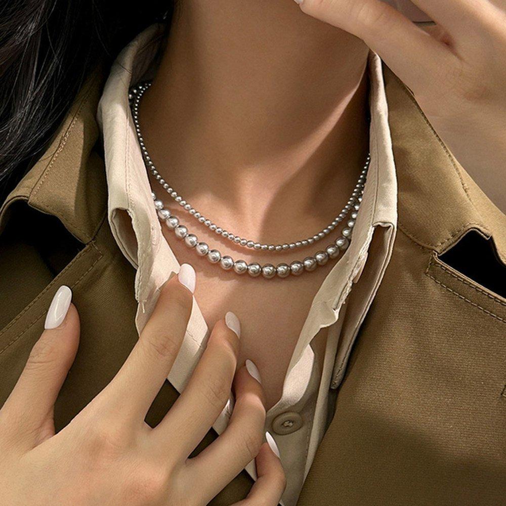Lucyra Two-Line Silver 925 Pearl Necklace