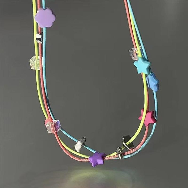 

Fashionable Colorful Rope Star Beaded Multi-Layer Winding Necklace Clavicle Chain For Women Jewelry Gift