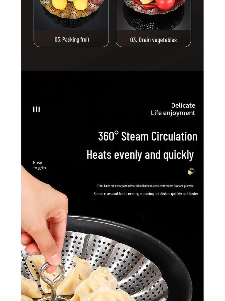 304 Stainless Steel Retractable Steamer Rack for Xiao Long Bao and Steamed Buns - Multifunctional Folding Draining & Steaming Rack