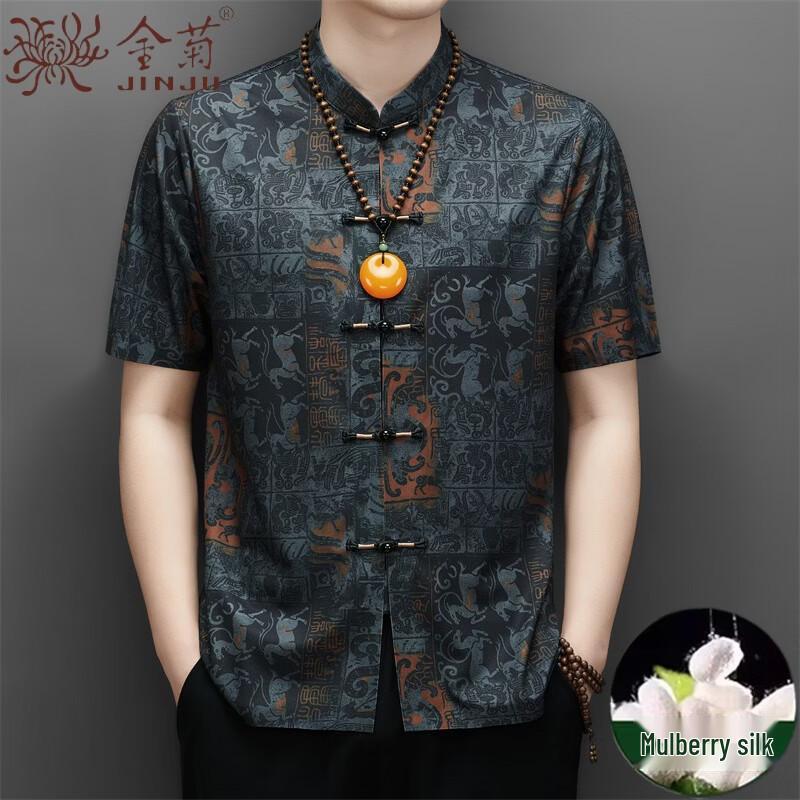 Men s Summer Mulberry Silk Blend Tang Suit Top 190
