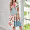 Abito lungo casual stampato da donna con scollo rotondo