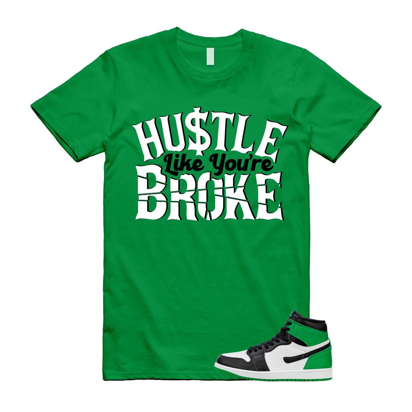 1 Lucky Green White Black High T Shirt Match BROKE 3XL
