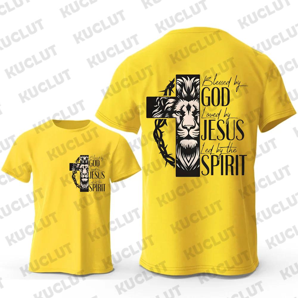 Novelty Blessed By God Loved By Jesus Led By The Spirit Print T-shirt Men Casual T Shirt Fashion Tops Tees Male Brand T-Shirts