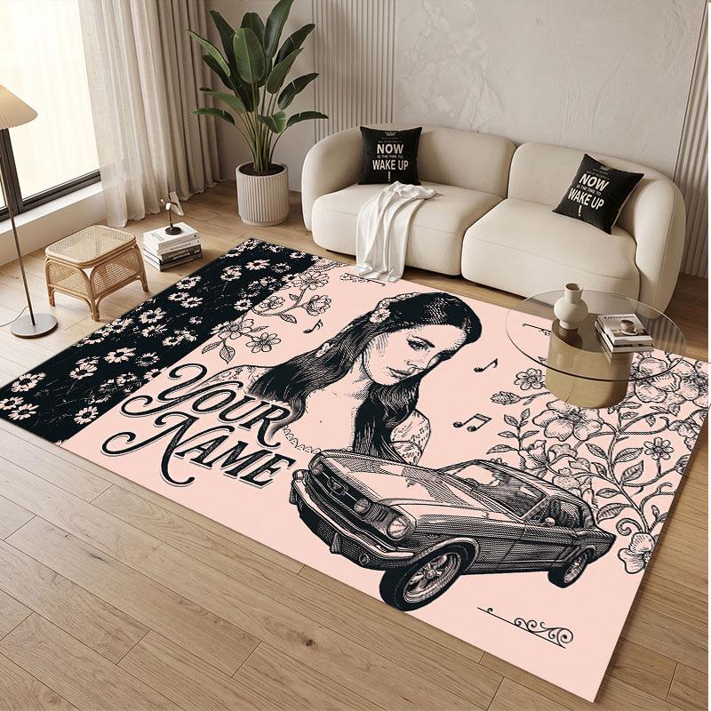Custom Name Crystal Velvet Rug,Lana Del Rey Comfortable Anti Slip Floor Mat For Room Decoration