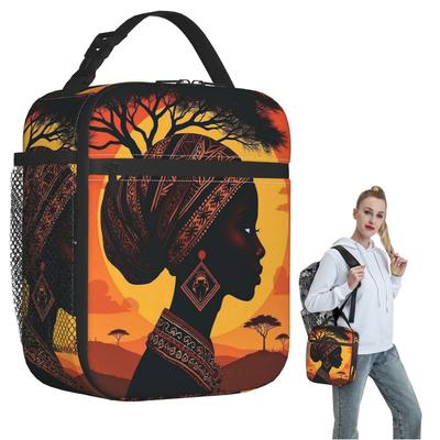 Vibrant African Women Traditional Headscarf Insulated Lunch Bag for Women Kids Leakproof Food Boxes Thermal Lunch Box Tote