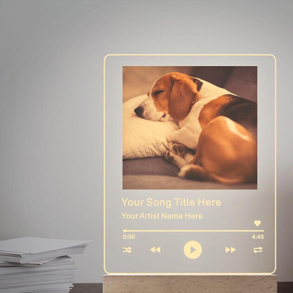 

Personalized Pet Photo Music Acrylic Plaque Custom Song Name LED Night Light Warm Luminous Bedroom Table Decor Romantic Memorial 12x18cm