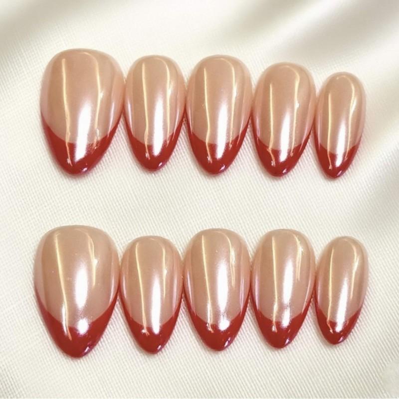 Reusable Press-On Nails With Butterfly Design Cat Eye Sparkle Gel Effect Short Almond Shape Women Girls AW1283