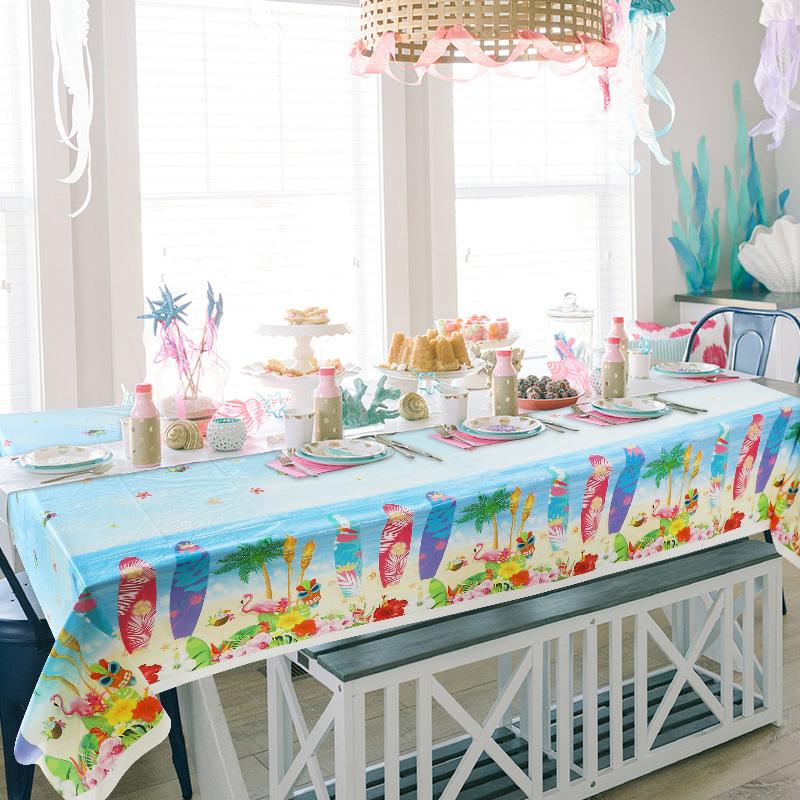 Hawaiian Party Disposable Tablecloth Grass Flowers Pattern Table Cover Tropical Summer Beach Birthday Party Decoration Supplies