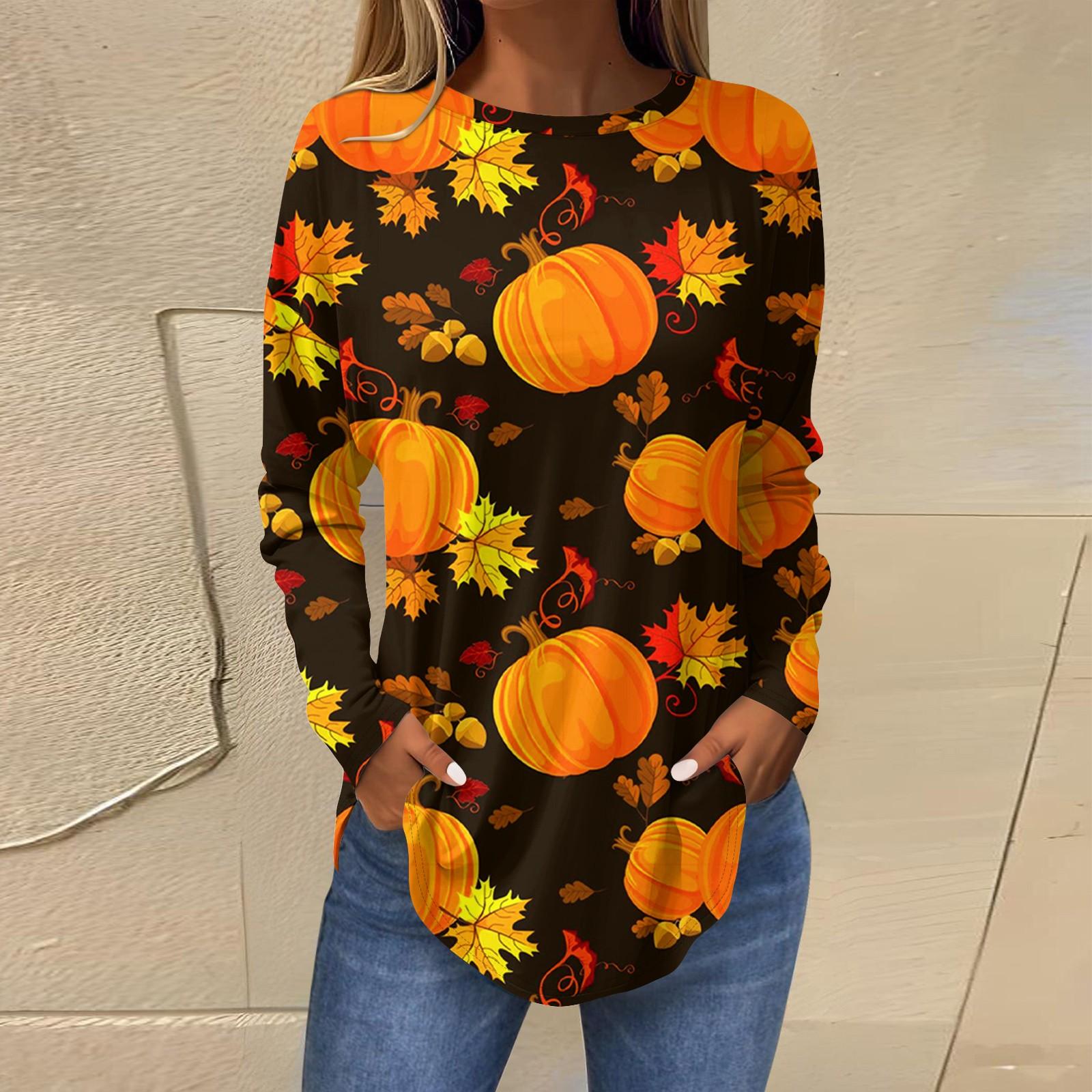 

Футболки для женщин, осенние повседневные рубашки с длинными рукавами, толстовка, винтажный топ с графическим принтом, пуловер на Хэллоуин XXL шафрановый