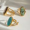 Yori Exclusive Natural Stone Metal Open Ring for Women 18K Gold Color Stainless Steel Trending Daily Finger Jewellery Gift