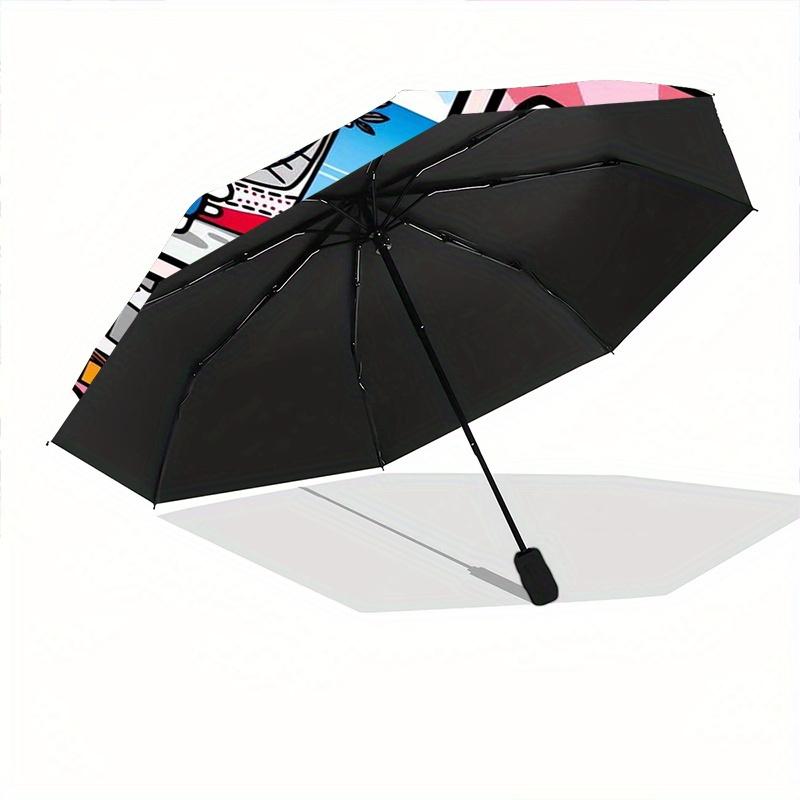 Hey Hello Kitty Automatic Opening and Closing Cartoon Umbrella, Lightweight 3-Fold, With Cute Cartoon Characters, Suitable for Home, Outdoor and Daily