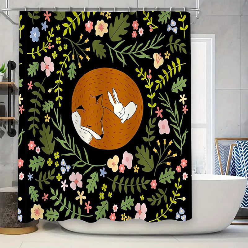 

Cute Bunny Rabbit Forest Animals Shower Curtain Woodland Nature Bathroom Decor Set Vintage Rustic Farmhouse Home Decor W60H190(CM)-1 Pcs