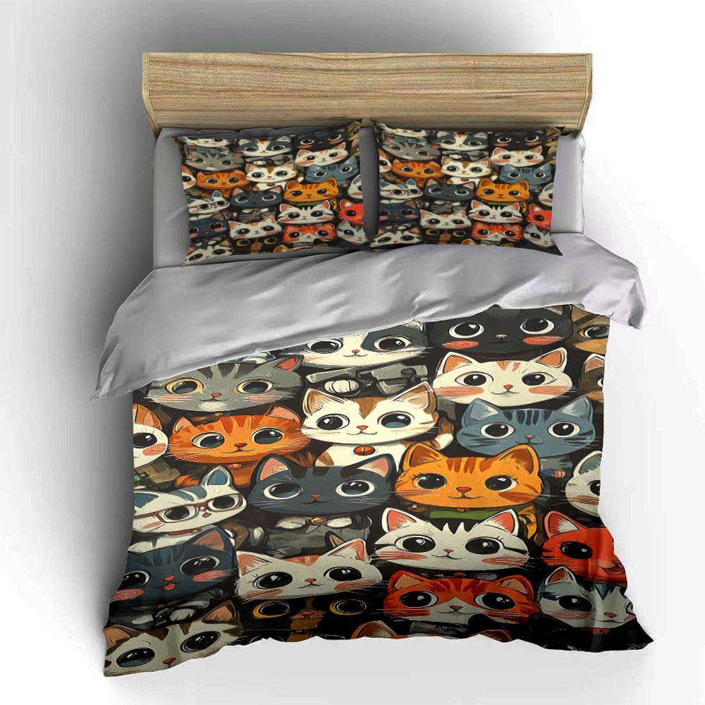 Stylized Cat Faces Pattern. Bedding Sets Duvet Cover Sets Duvet Covers Pillowcases(1 * Duvet Cover 2 * Pillowcases, Without Duvet Insert)