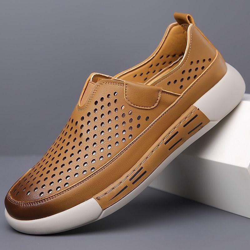 

Hole shoes men s summer men s breathable hollow casual leather shoes men s slope heel rubber sole sandals Doudou shoes 39