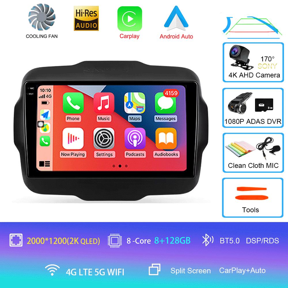 Car Radio Android 14 Multimedia Player For Jeep Renegade 2016-2020 Carplay Android Auto Stereo 4G Wifi 360 camera head unit DVD