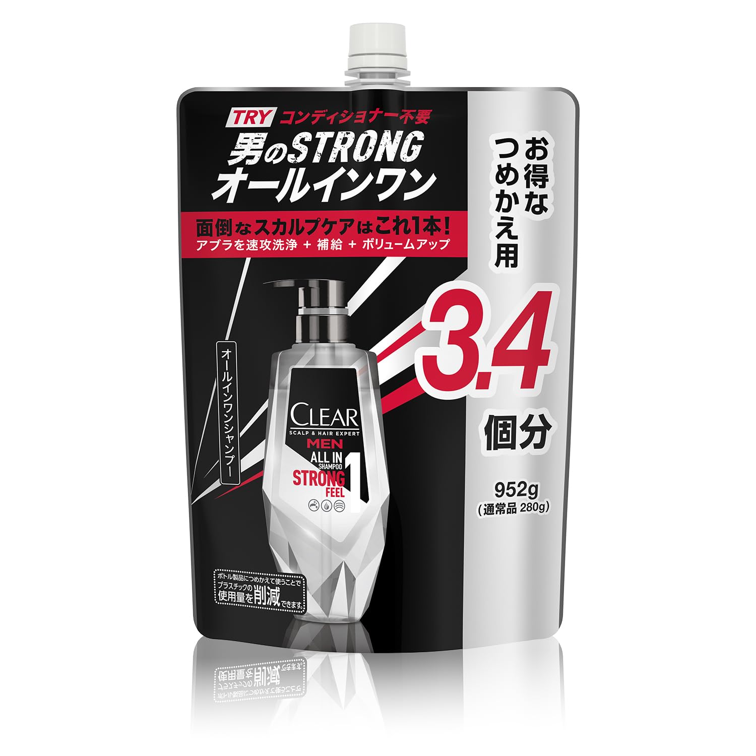 

CLEAR Для мужчин Шампунь Все-в-одном Запасной блок, Большой объем 952 г, для мужчин, Уход за кожей головы, Придание объема, Жирность кожи головы