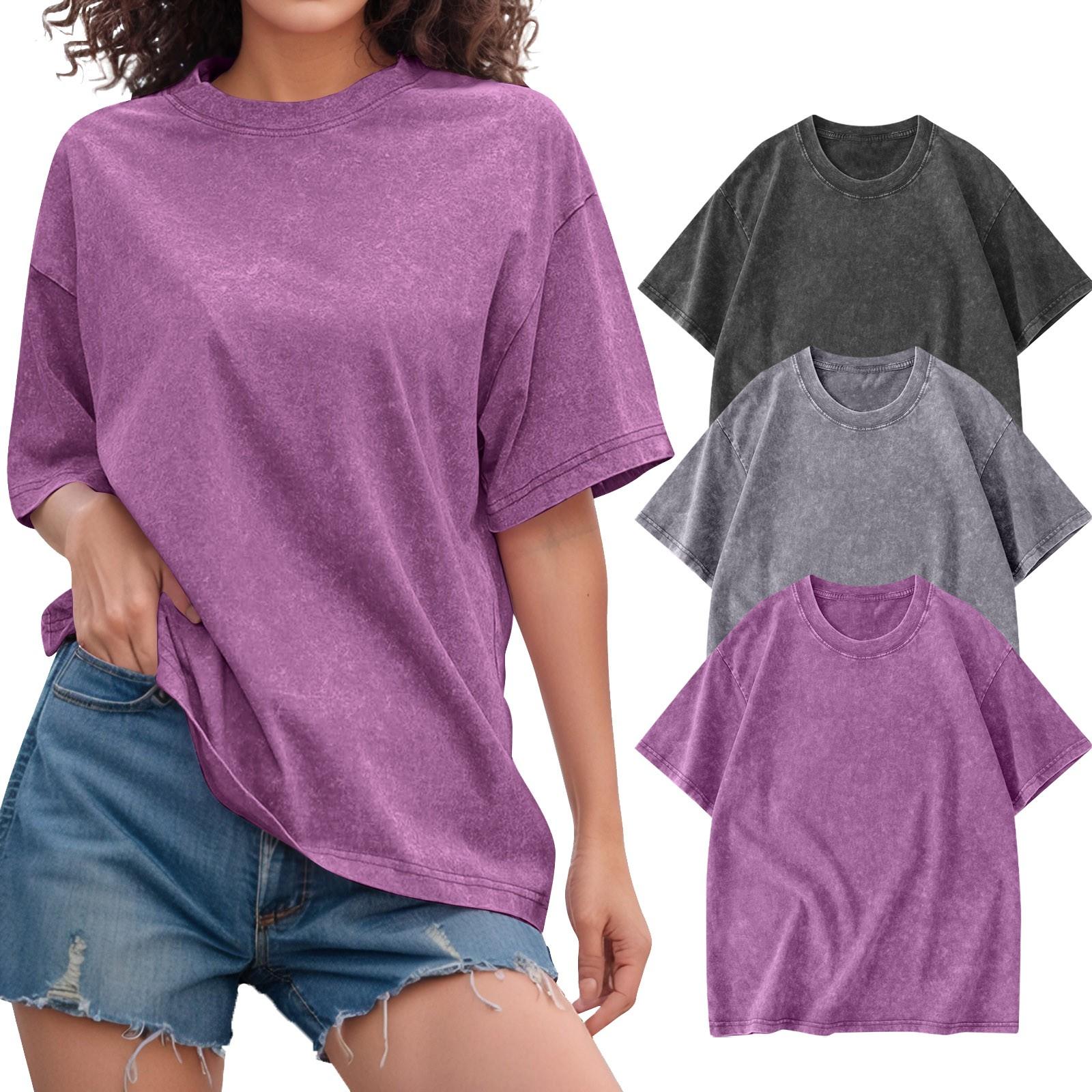 

Футболка унисекс из 3 предметов, повседневная, свободная, однотонная, с круглым вырезом, пуловер, футболка с коротким рукавом, топ XL фиолетовый