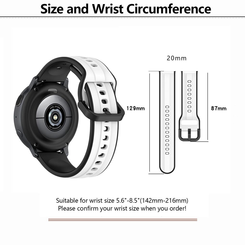 KALEBOL 20mm Silicone Watch Strap for Samsung Galaxy Watch6 Classic 47mm/43mm/Huawei Watch GT 3 Pro 43mm Dual Color Wrist Band
