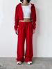 2025 Autumn Women's Casual Solid Color Zip-Up Hoodie & Drawstring Sweatpants Set