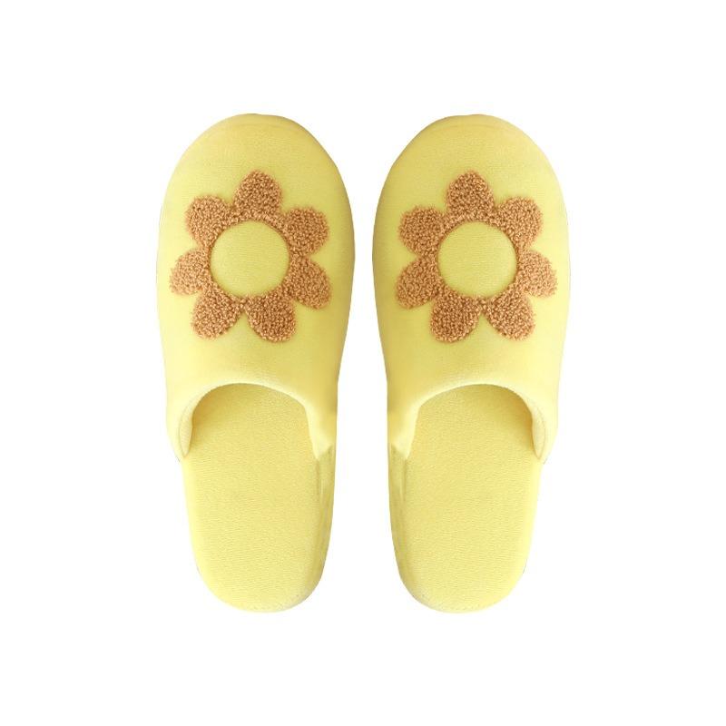 Towel embroidered sunflower cotton tow slippers plush couple warm home use autumn and winter indoor cute cartoon indoor