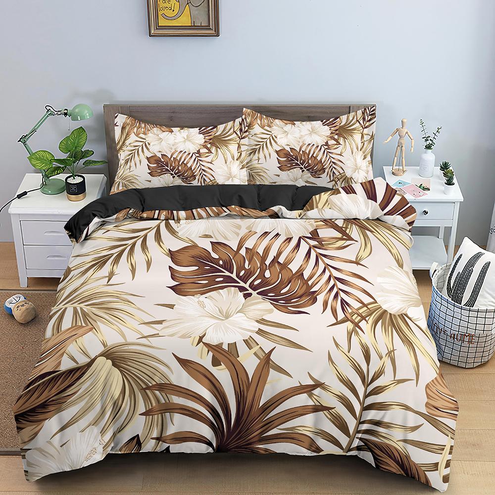 Tropical Leaves Butterfly Printed Duvet Cover Bedding Sets With Pillow Case Luxury Polyester Bedspread Queen/King Size Gift Blue