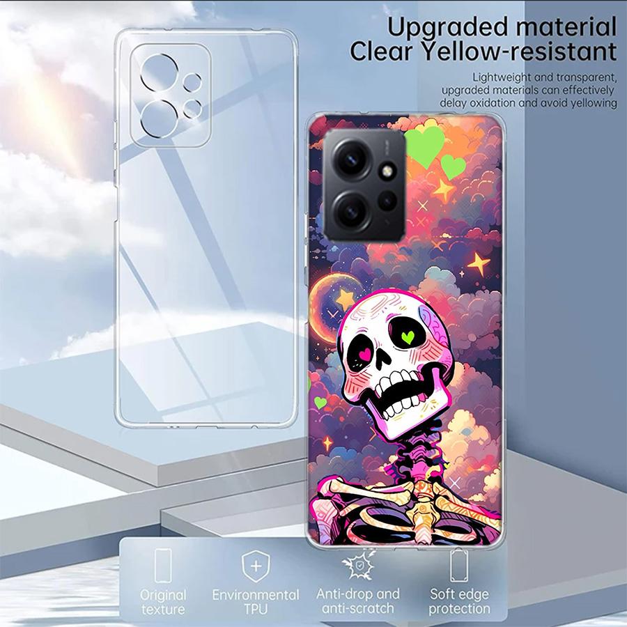 A Funny Skeleton Skull Phone Case For Redmi Note 14 15 Pro 5G 13 12 Pro Plus 11 11T 11E 11S 10 Pro 10S 9 9S Cover Cell Clear TPU