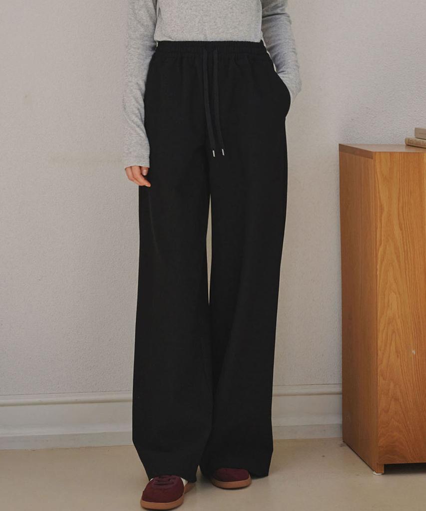 MALOUPE 2168 Brushed Four-Way Stretch Wide Pants (Black)