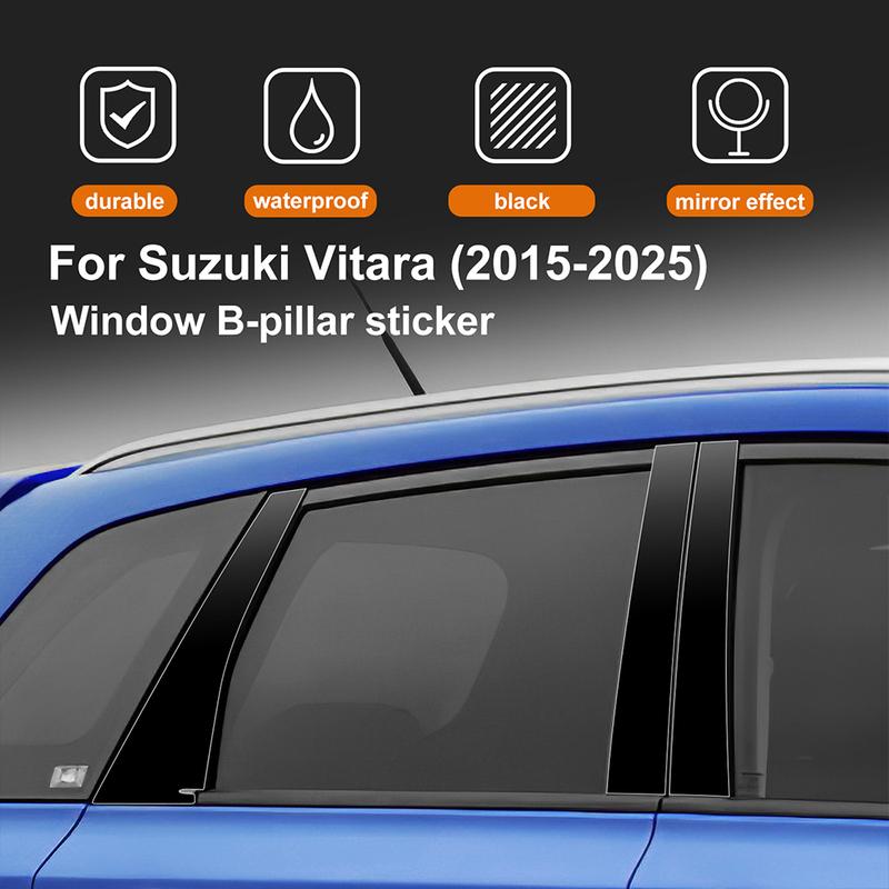 Adesivi Montanti B C Finestrino Auto per Suzuki Vitara MK4 2015 2016 2017 2018 2019-2025 Copertura Rivestimento Montante Colonna Porta Nero Lucido PC.