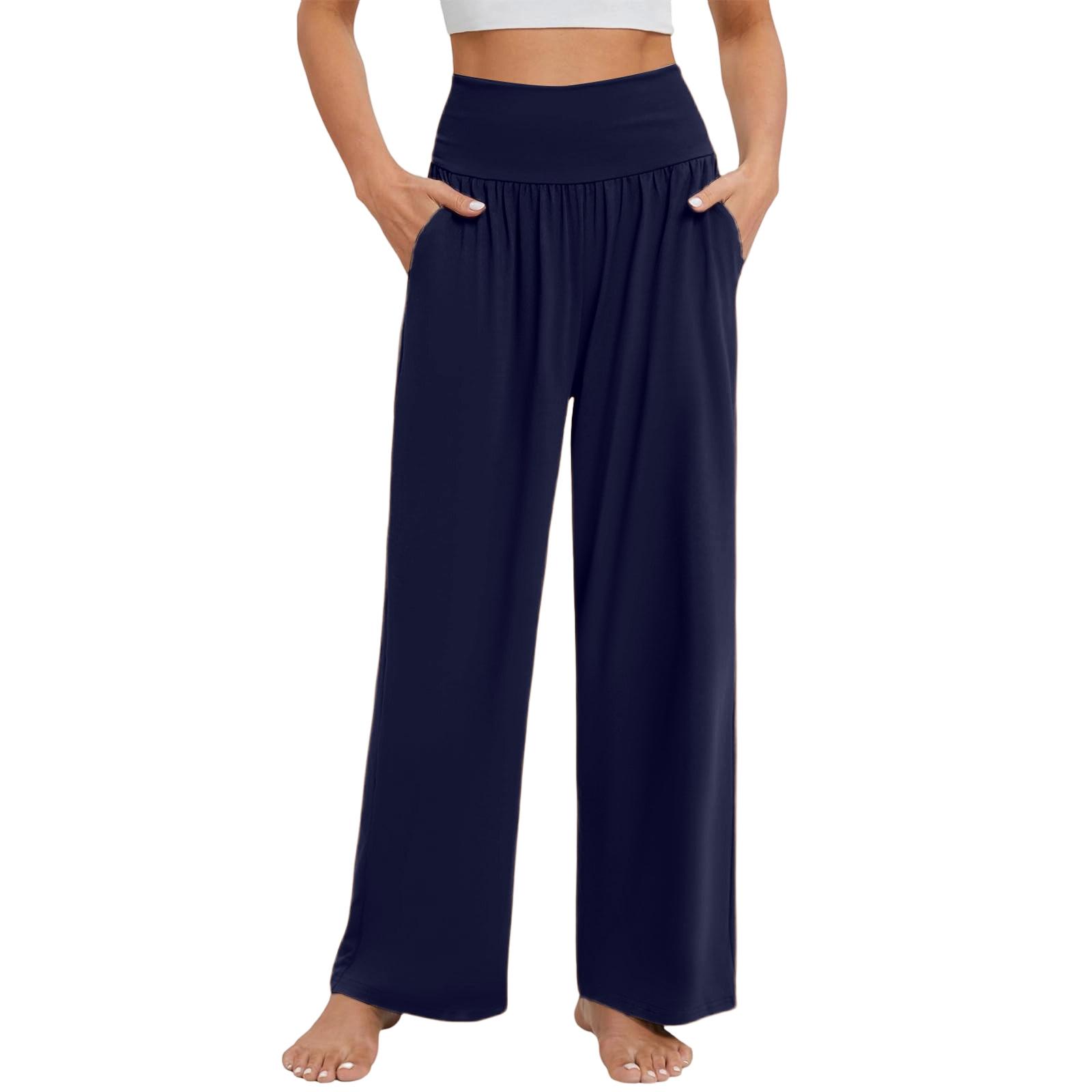 Women s Casual Elastic Waist Trousers -color Comfortable Wide Leg Pants S