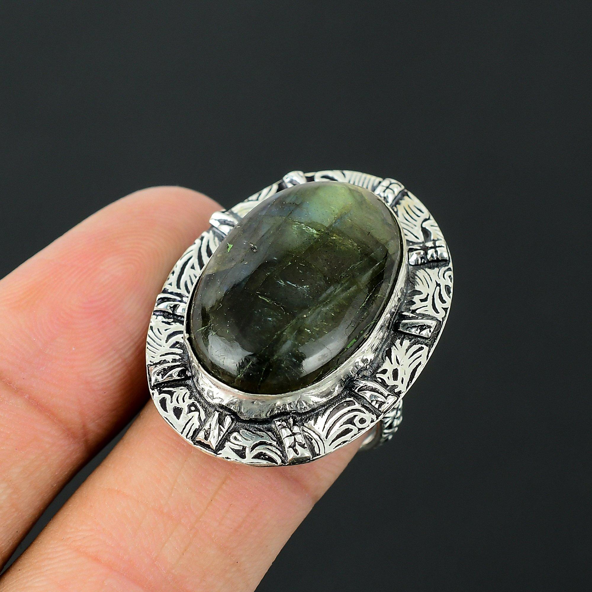 Natural Labradorite Gemstone Multi Stone Ring Size 8.5 925 Silver For Girls 8.5