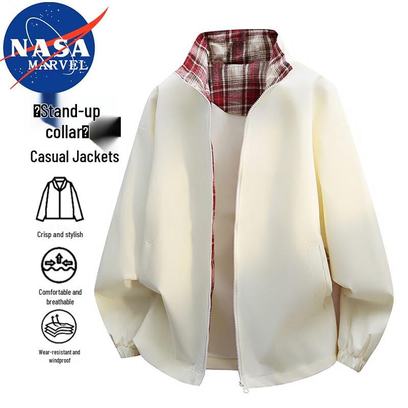 NASA MARVEL Men s Plaid Patchwork Stand Collar Casual Jacket L