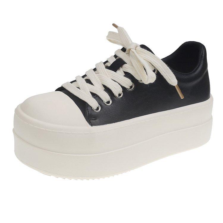 Sweet peach bubble thick-soled muffin little white shoes women's spring 2025 new leather surface height increase versatile sports and leisure shoes