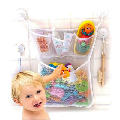 Netz-Badewannenspielzeug-Aufbewahrungskorb, Wannenhaltertasche, Dusch-Organizer Hängender Eimerbehälter, Baby-Badezimmer-Organizer mit 2 Klebehaken