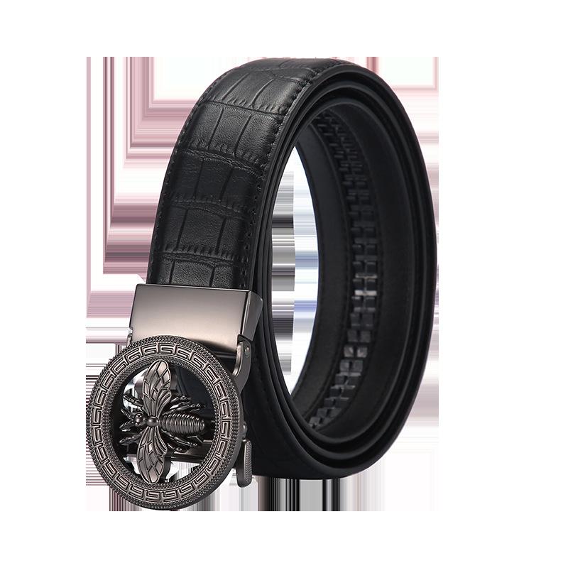 

New Fashion Little Bee Men s Automatic Buckle Cowhide Belt Crocodile Pattern Smooth Buckle Business Belt Belt 125cm
