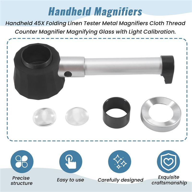 ABUL-Handheld 45X Folding Linen Tester Metal Magnifiers Cloth Thread Counter Magnifier Magnifying Glass With Light Calibration