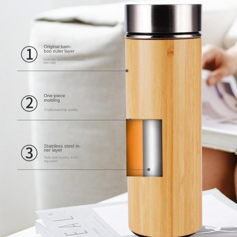 401-500ml Stainless Steel and Bamboo Bamboo Shell Cup Double-layer Vacuum Coffee Cup Office Cup