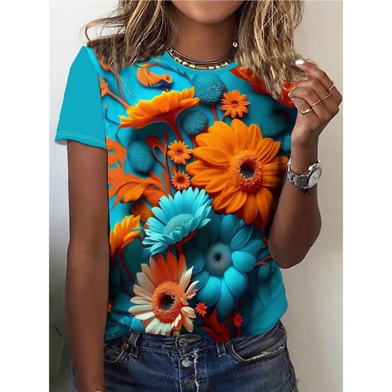 Summer Flower Bird 3D Print T-shirts Women Streetwear Harajuku Casual Fashion  Short Sleeve T Shirt O-neck Tees Tops Clothing