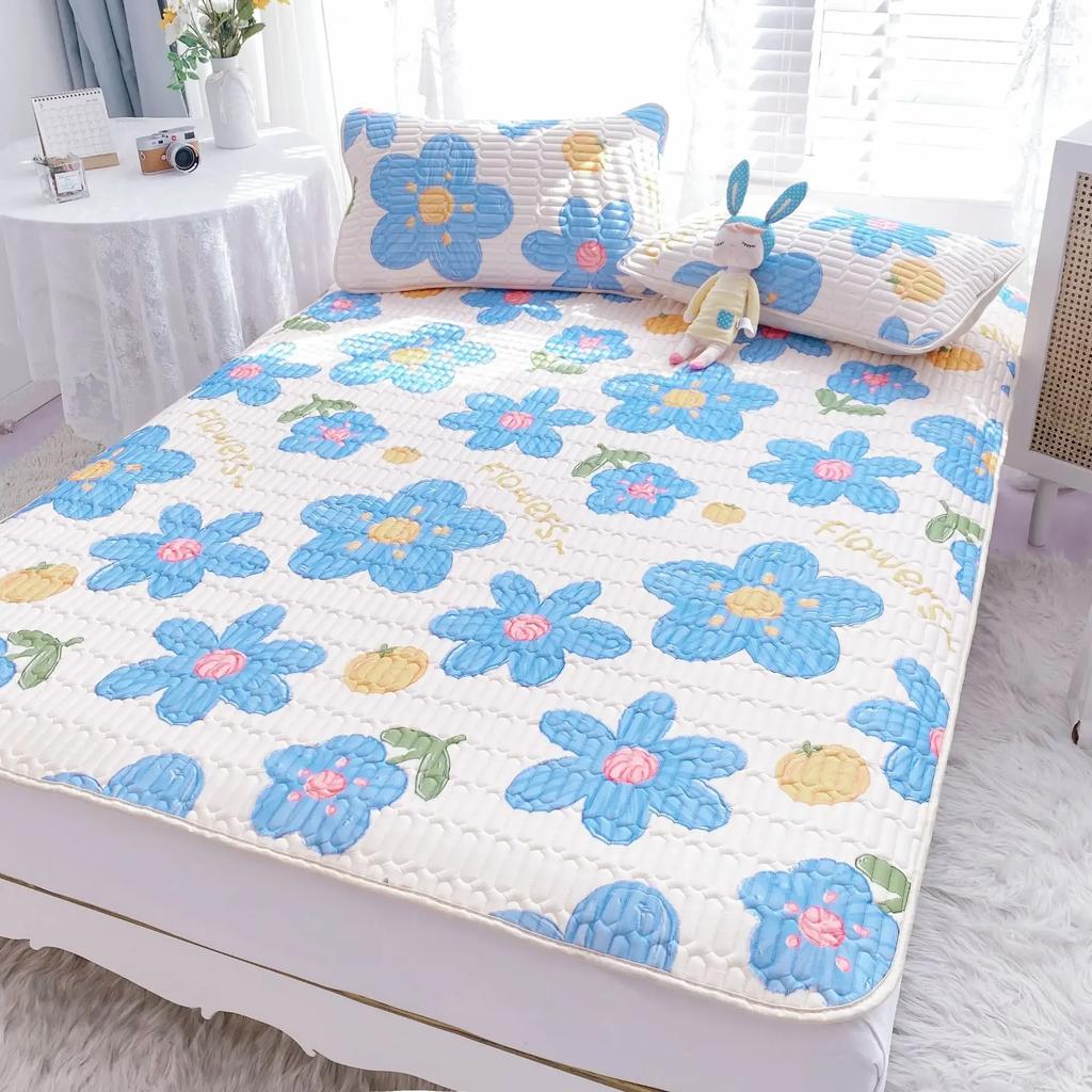 Květiny Latexová Letní Podložka Sada Chladivý Pocit Podložka na Postel a Povlak na Polštář Studená Spací Podložka na Postel na Léto Prodyšná Skládací Chladivá Podložka