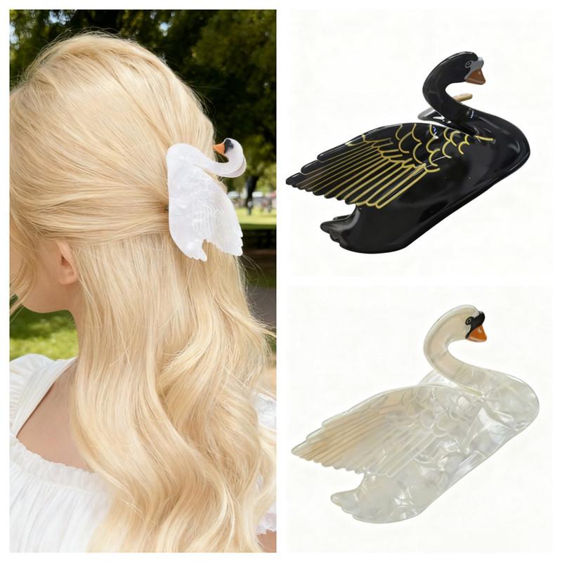Muweordy Black White Swan Acetate Claw Clip Shark Hair Claws Creative Animal Hair Clip For Women Girls Hair Accessories
