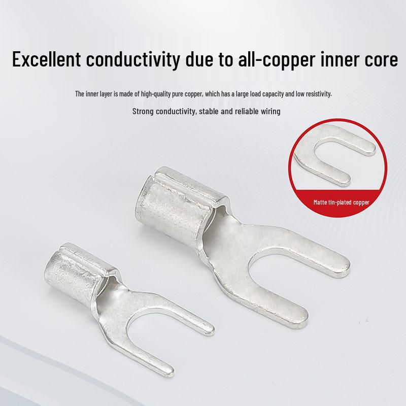 Grade A Fork & U-shaped Tin-Plated Copper Crimp Terminals - Purple, Cold Crimp, Thickened