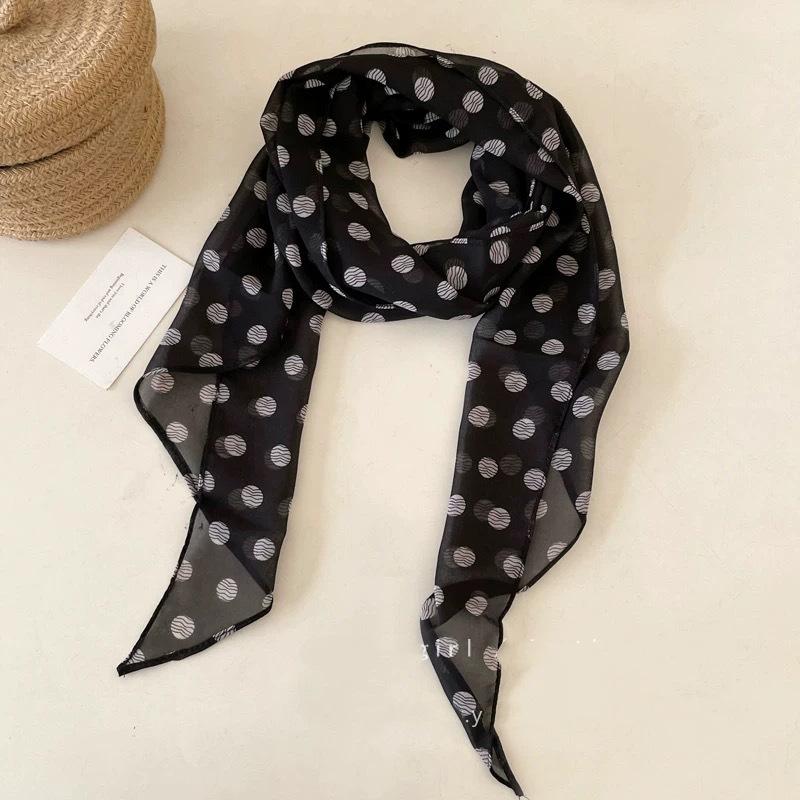French Brown Polka Dot Long Scarf for Women's Fashion Accessories, Neck Accessories, Headband, Long Ribbon