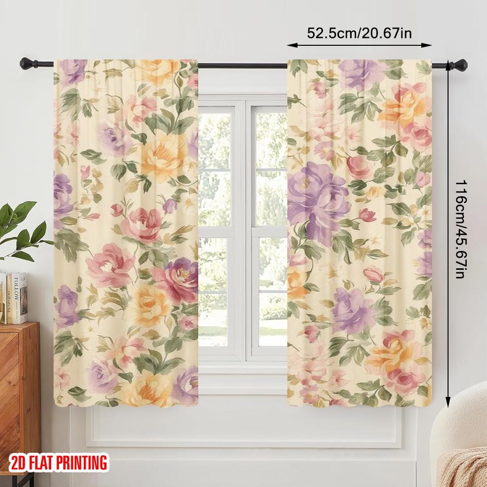 2pcs,2D Plane Printing Contemporary Curtains Floral Harmony (2) Polyester Easy Install (without Rod) Versatile All Perfect for