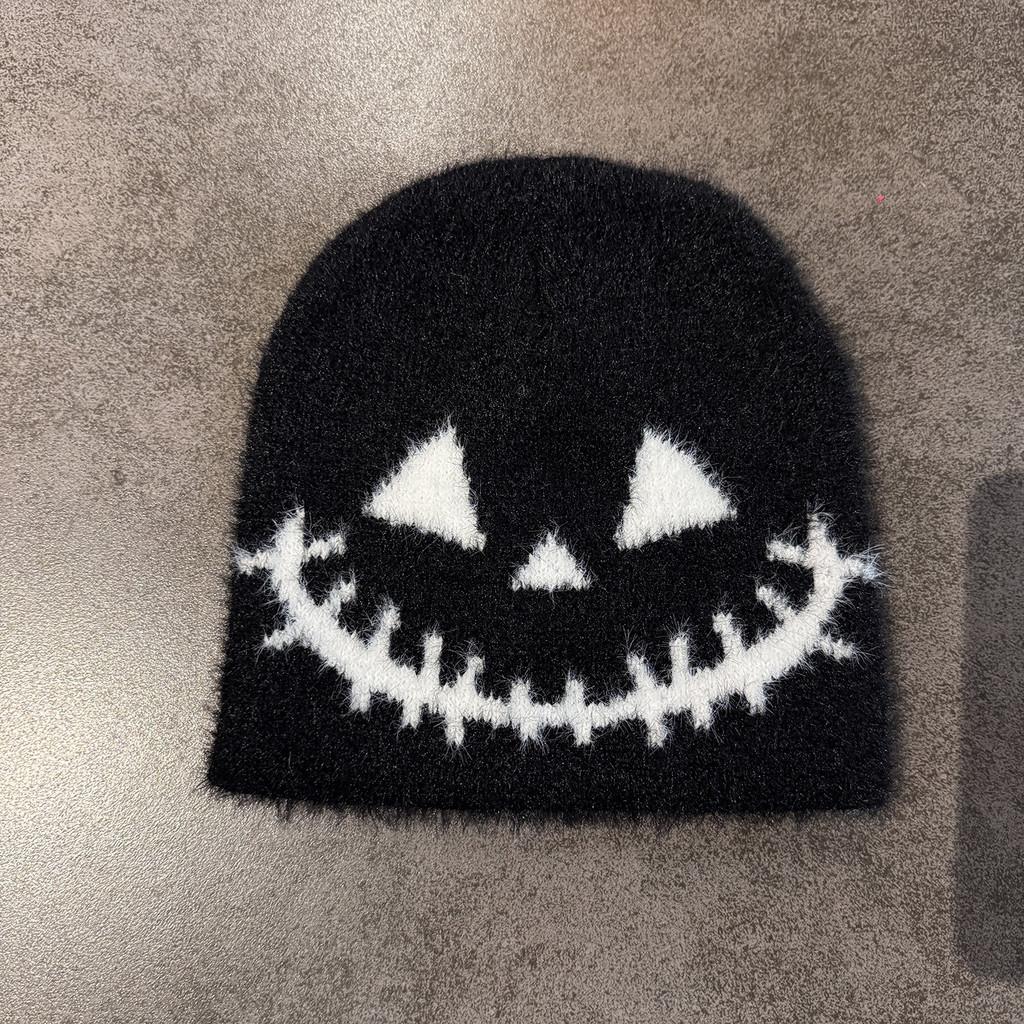 Halloween Quirky Face Pattern Beanie Warm Wool Blend Casual Streetwear Travel